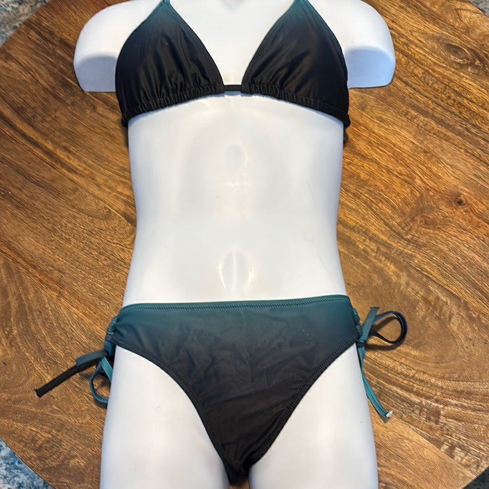 Generic Brand Bikini Printed Split Swimsuit Triangle Two Piece dark teal/black M